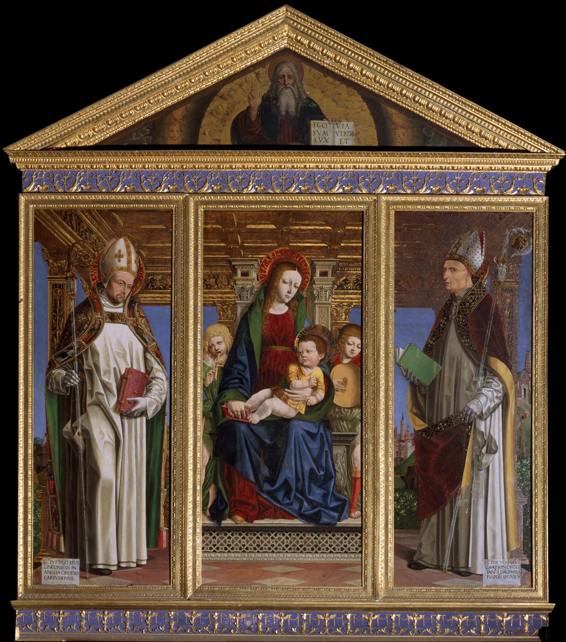 Vergine e Bambino con i Santi Ugo di Avalon e Ugo di Grenoble (dipinto di Ambrogio da Fossano detto il Bergognone) da Ambrogio da Fossano (c.1460 1523)