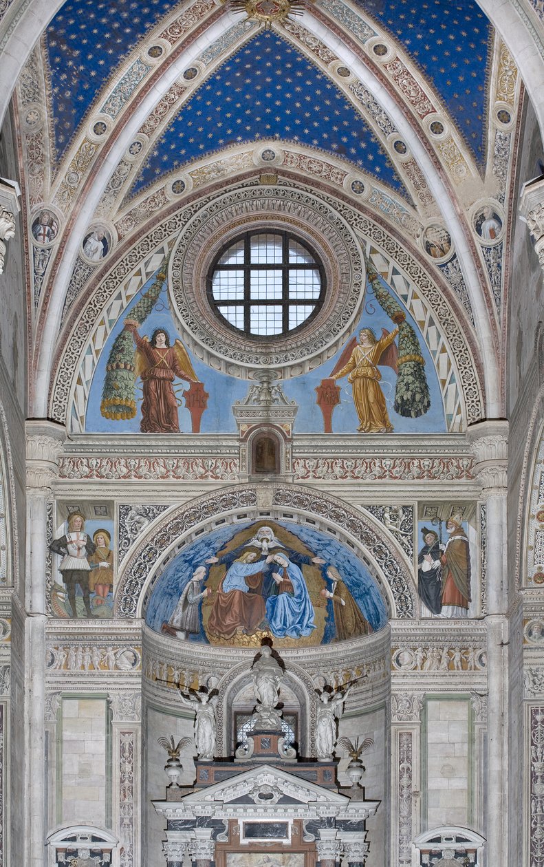 Incoronazione della Vergine Maria con Dio e lo Spirito Santo tra Francesco e Ludovico Sforza, 1500-1522 da Ambrogio da Fossano