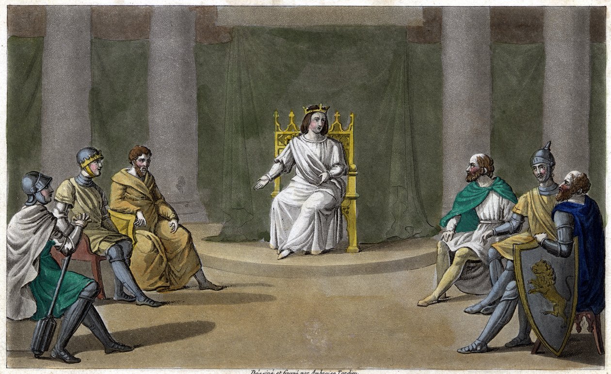 Cariberto o Chereberto, re di Parigi (561 - 567), che tiene consiglio, dove rende giustizia. Disegnato e inciso da Ambroise Tardieu nel 1825 da Ambroise Tardieu