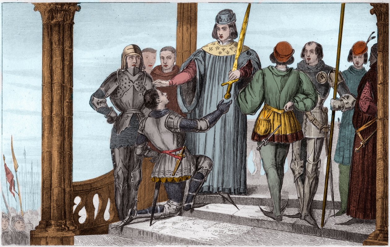 Carlo V il Saggio presenta la sua spada a Duguesdin - Incisione del 1825 in 