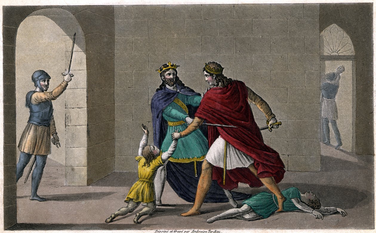 Childeberto I lascia che Clotario (Clotario) massacri i figli del loro fratello Clodomiro, re di Orleans, i cui stati si dividono. Inciso da Ambroise Tardieu nel 1825. da Ambroise Tardieu