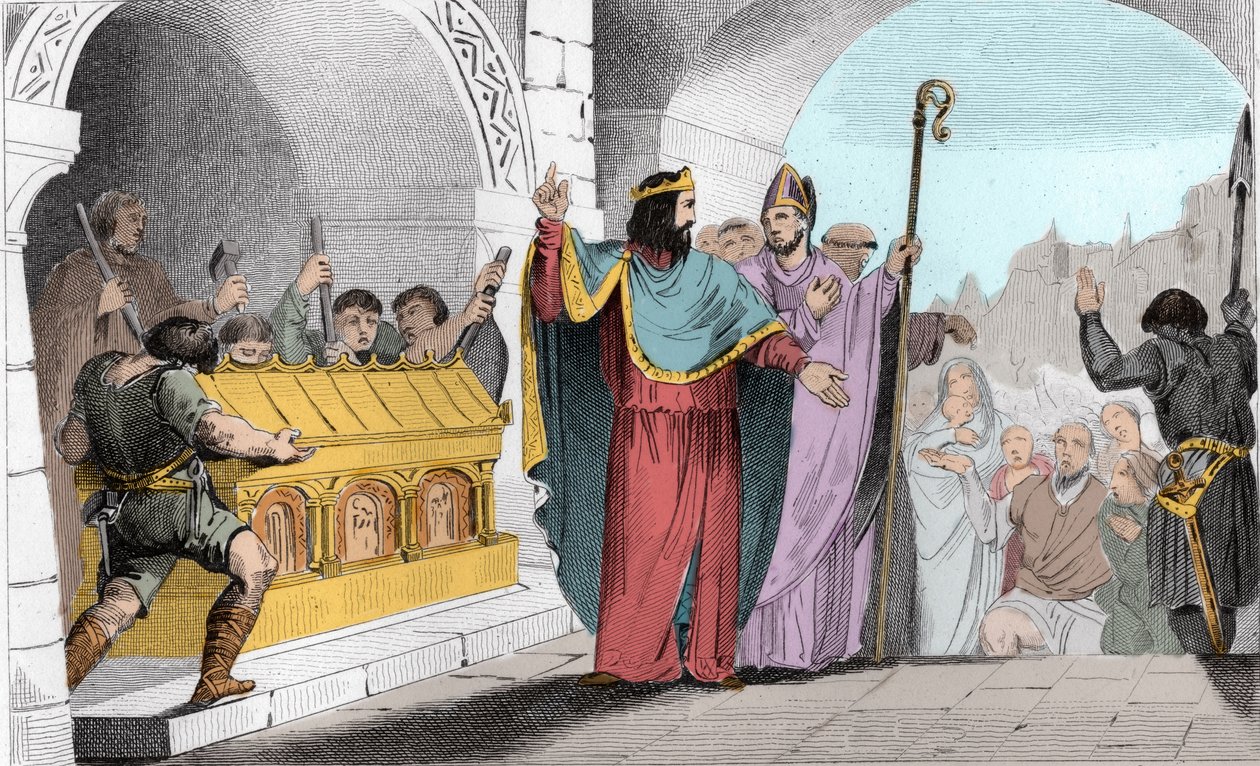 Clodoveo II (635-657) vende argento e oro dal santuario per nutrire i poveri - Clodoveo II detto "il Fannullone" per nutrire i poveri fece rimuovere le lame d