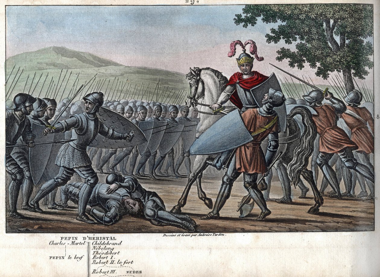 Eudes (Odon) (860 - 898), dinastia carolingia, guidò la battaglia contro i Normanni e difese vittoriosamente Parigi (885 - 887) - Disegnato e inciso da Ambroise Tardieu nel 1825 da Ambroise Tardieu