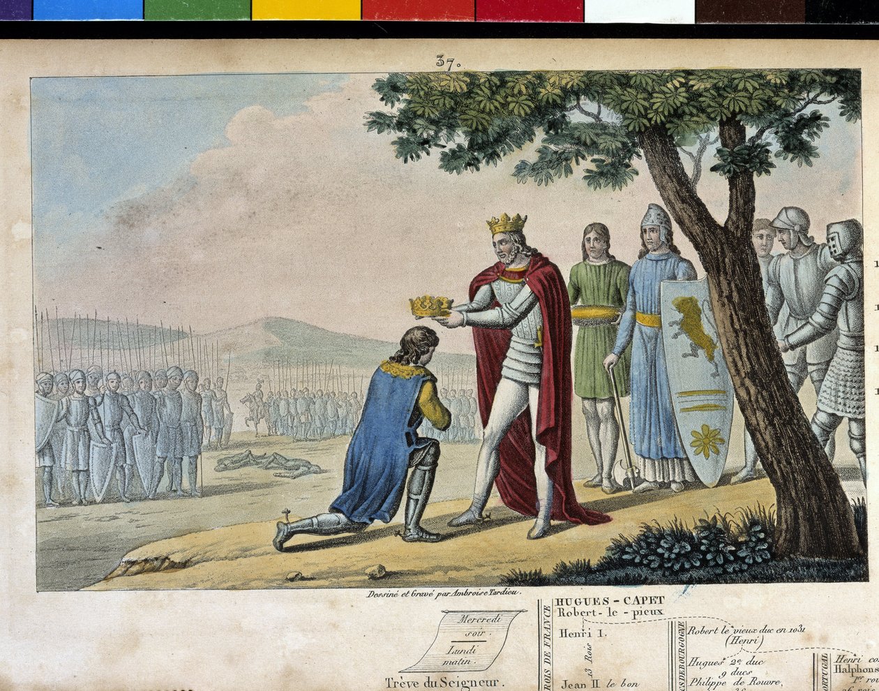 Enrico I (1008 - 1060), dinastia capetingia. Vincitore di suo fratello Roberto il Vecchio, lo perdonò e gli diede il Ducato di Borgogna nel 1016 - Disegnato e inciso da Ambroise Tardieu nel 1825 da Ambroise Tardieu