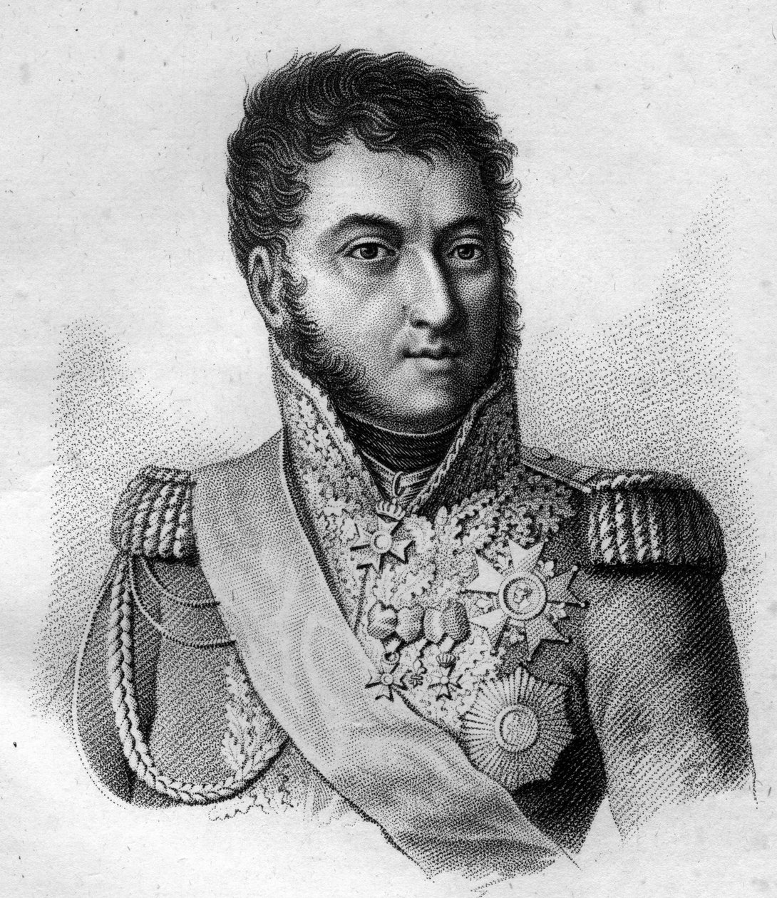 Maresciallo Suchet. Louis Gabriel (Louis-Gabriel) Suchet (1770-1826), Duca di Albufera Maresciallo di Francia. in "Portraits of the French generals following the victories and conquests of the French". Inciso da Ambroise Tardieu nel 1818. Collezione Stella da Ambroise Tardieu