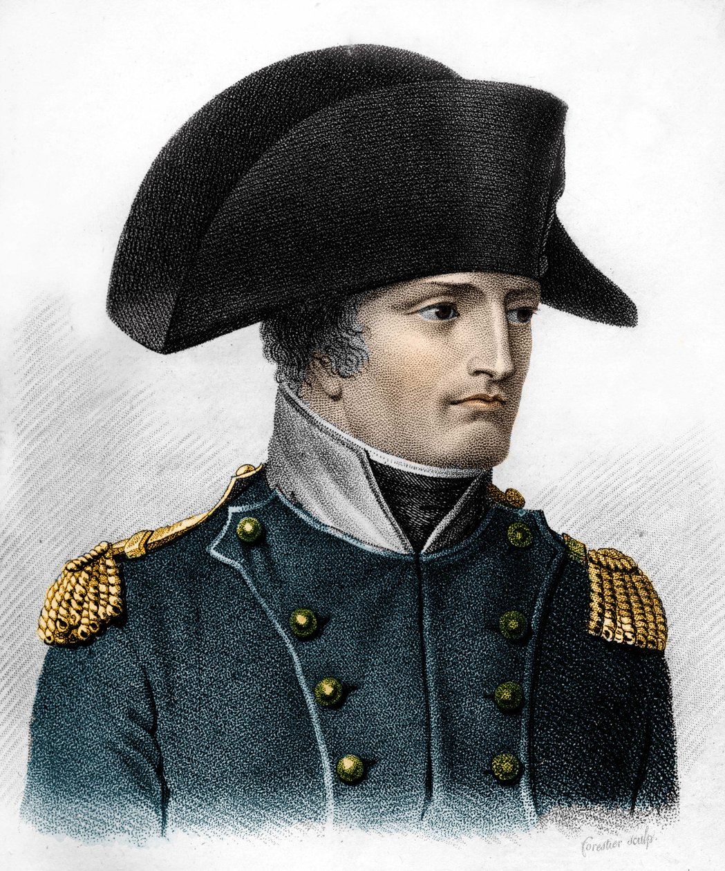 Ritratto di Napoleone al tempo della Battaglia di Austerlitz (1805) - in “Portraits of the French generals following the victories and conquests of the French”. Incisione di Ambroise Tardieu nel 1818. Collezione Stella da Ambroise Tardieu
