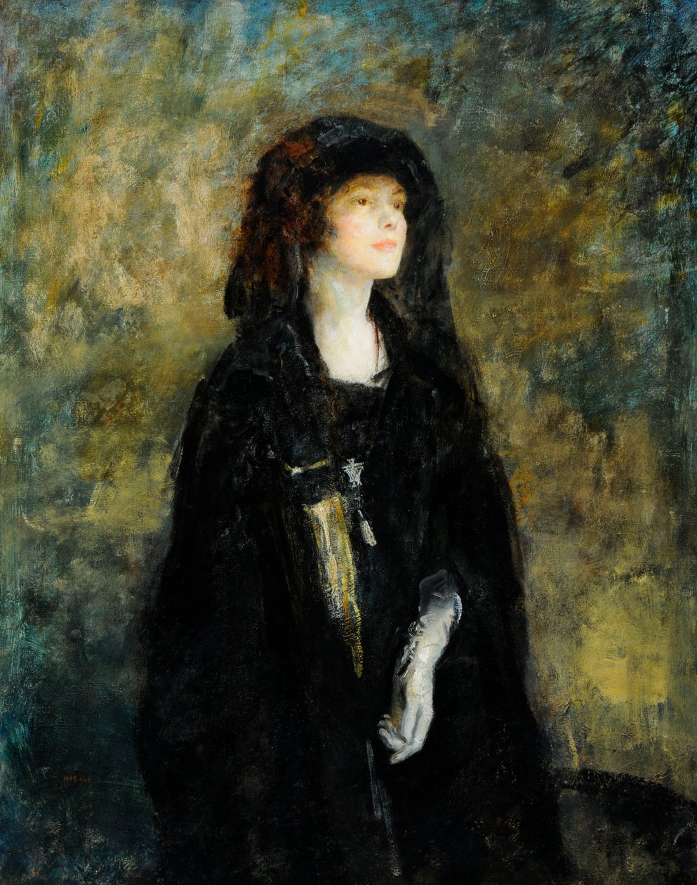 Mrs Claude Johnson in nero da Ambrose McEvoy