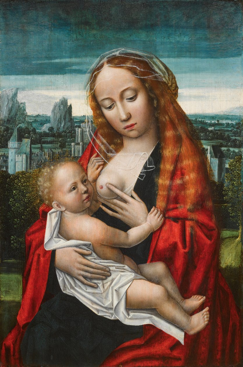 Olandese: Maria e il bambino seduti davanti a un paesaggio La Vergine e il Bambino da Ambrosius Benson