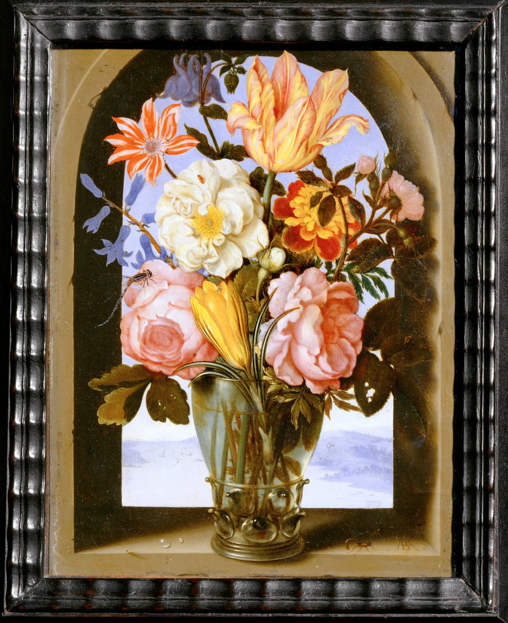 Bouquet di fiori in un arco di pietra che si apre su un ... da Ambrosius II Bosschaert