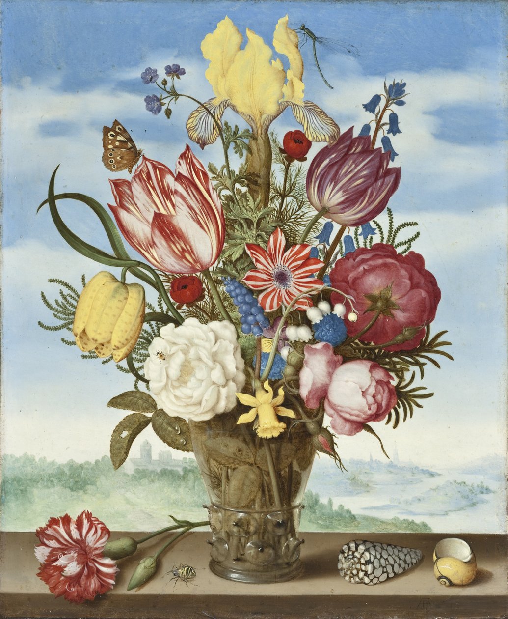 Mazzo di fiori su un cornicione da Ambrosius the Elder Bosschaert