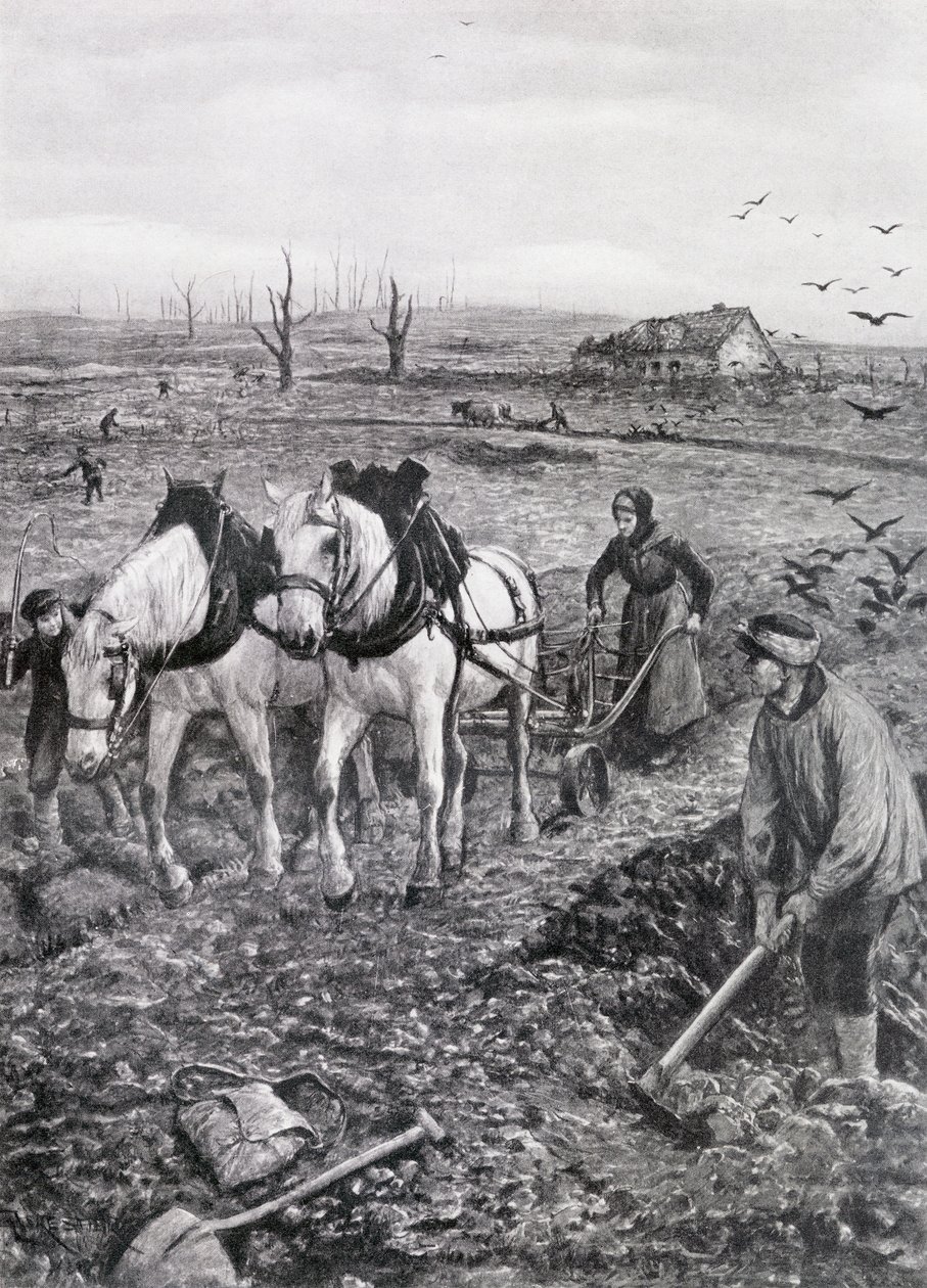 Contadini che lavorano nei campi rovinati da Amedee Forestier