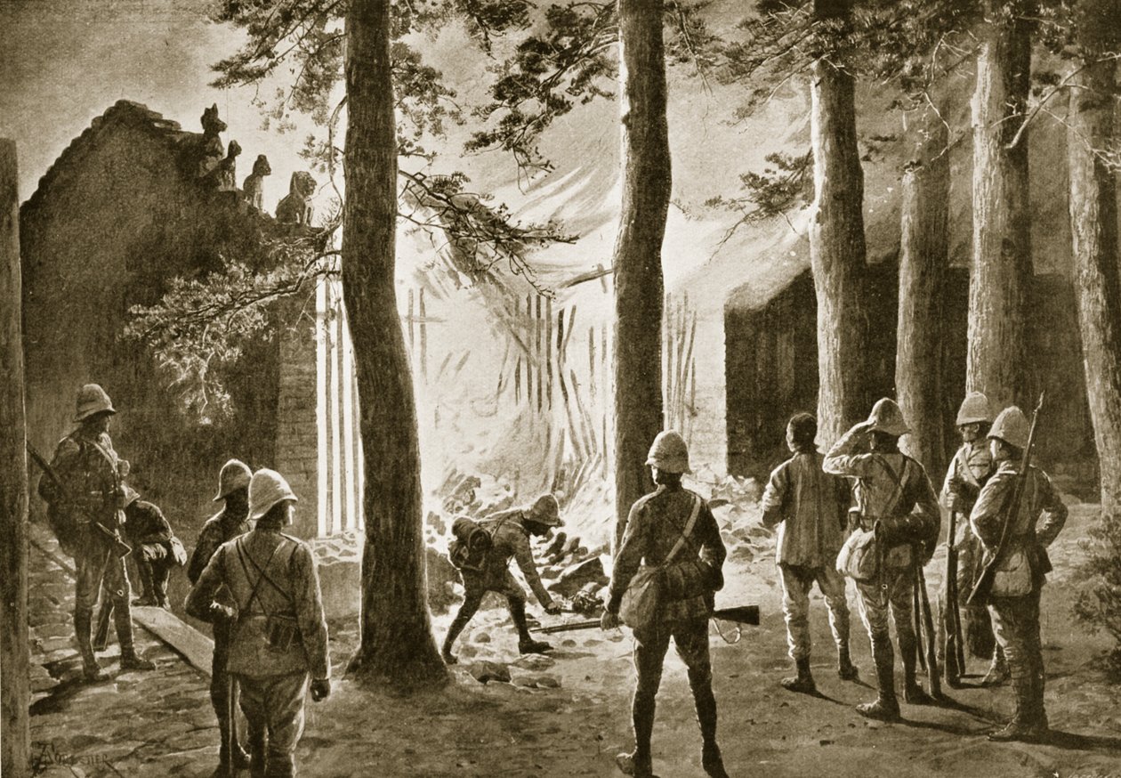 La distruzione di un tempio cinese sulla riva del Pei-Ho da Amedee Forestier