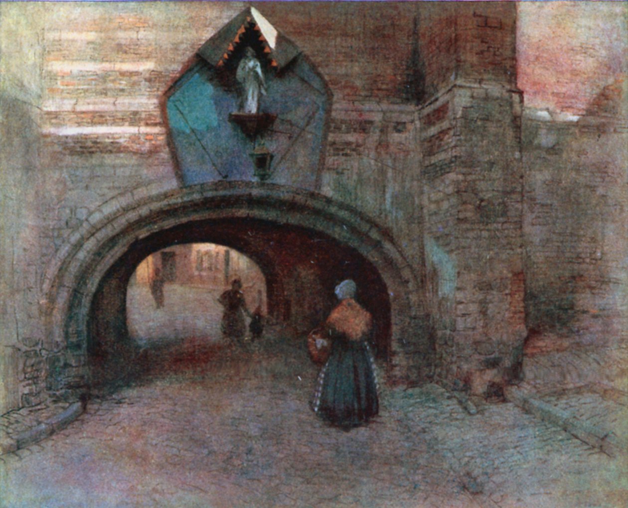 Arco sotto la Vieille Boucherie, Anversa (litografia a colori) da Amedee (after) Forestier