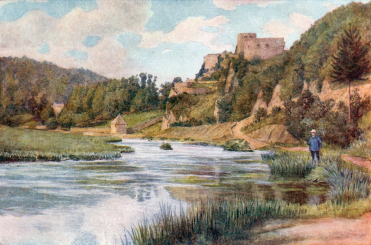 Chateau de Bouillon, nella valle del Semois (litografia a colori) da Amedee (after) Forestier