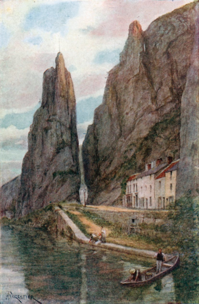 Le Rocher Bayard, Dinant (litografia a colori) da Amedee (after) Forestier
