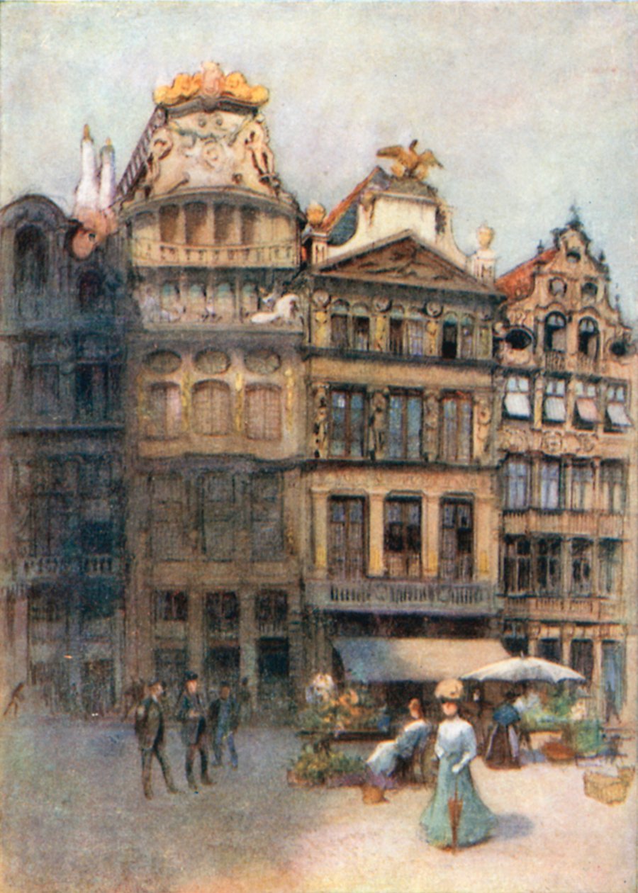Antica casa nella Grande Place, Bruxelles (litografia a colori) da Amedee (after) Forestier