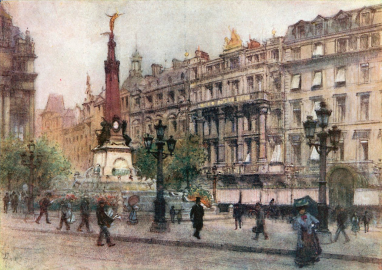 Place de Brouckere, Bruxelles (litografia a colori) da Amedee (after) Forestier