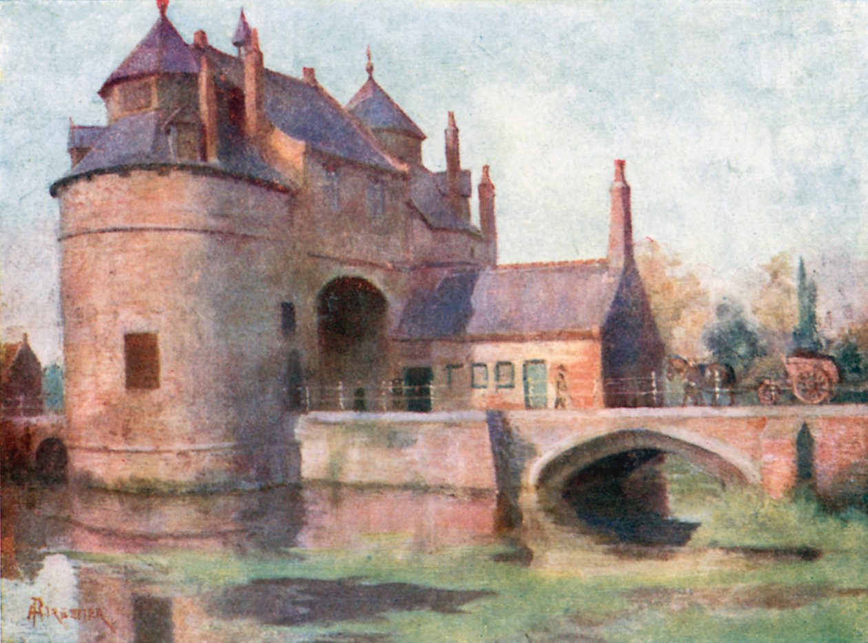 Porta di Ostenda, Bruges (litografia a colori) da Amedee (after) Forestier