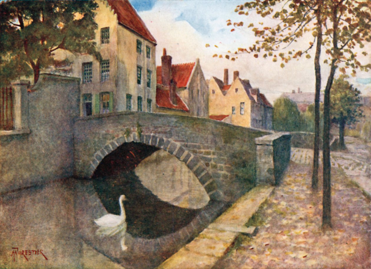 Quai des Marbriers, Bruges (litografia a colori) da Amedee (after) Forestier