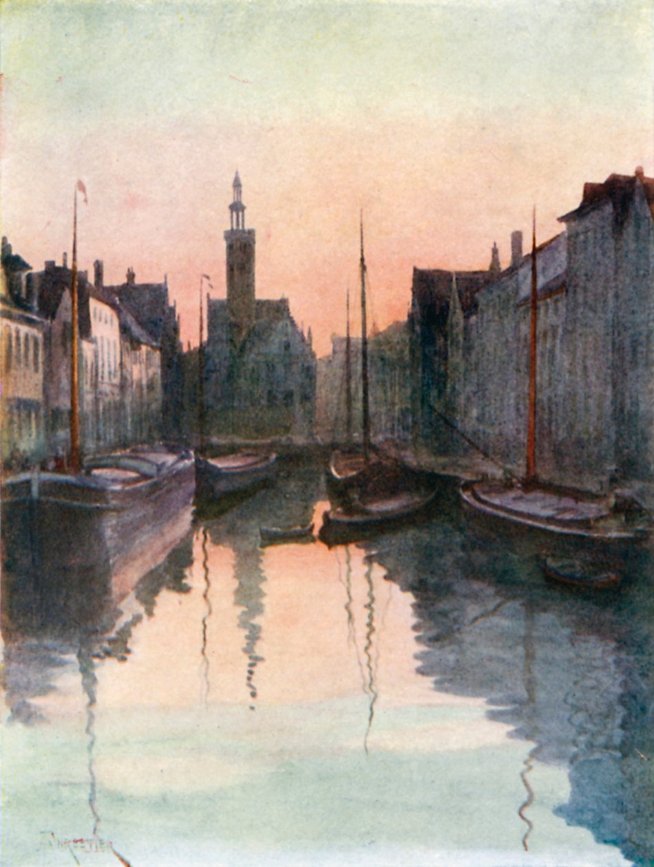 Quai du Miroir, Bruges (litografia a colori) da Amedee (after) Forestier