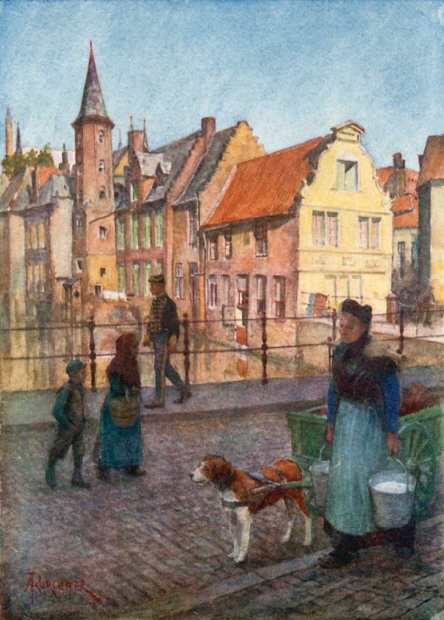 Quai du Rosaire, Bruges (litografia a colori) da Amedee (after) Forestier
