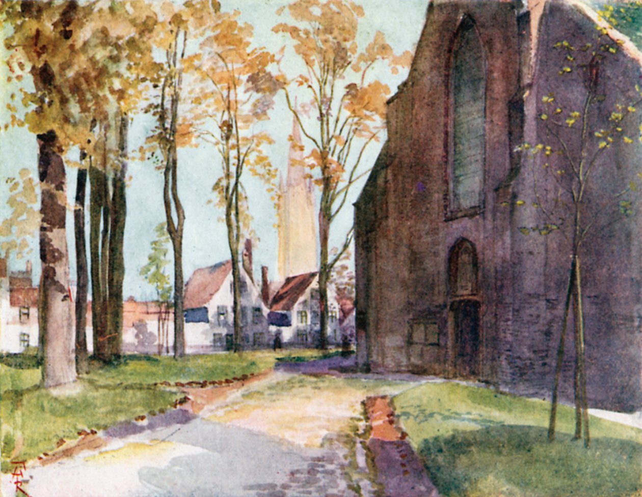 Il Beghinaggio, Bruges (litografia a colori) da Amedee (after) Forestier