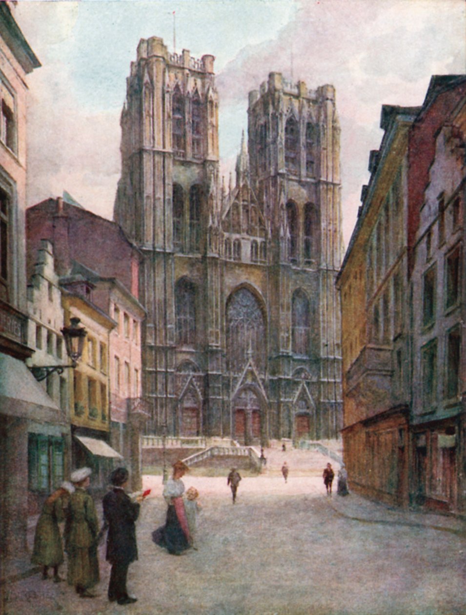 Cattedrale di Ste Gudule, Bruxelles (litografia a colori) da Amedee (after) Forestier