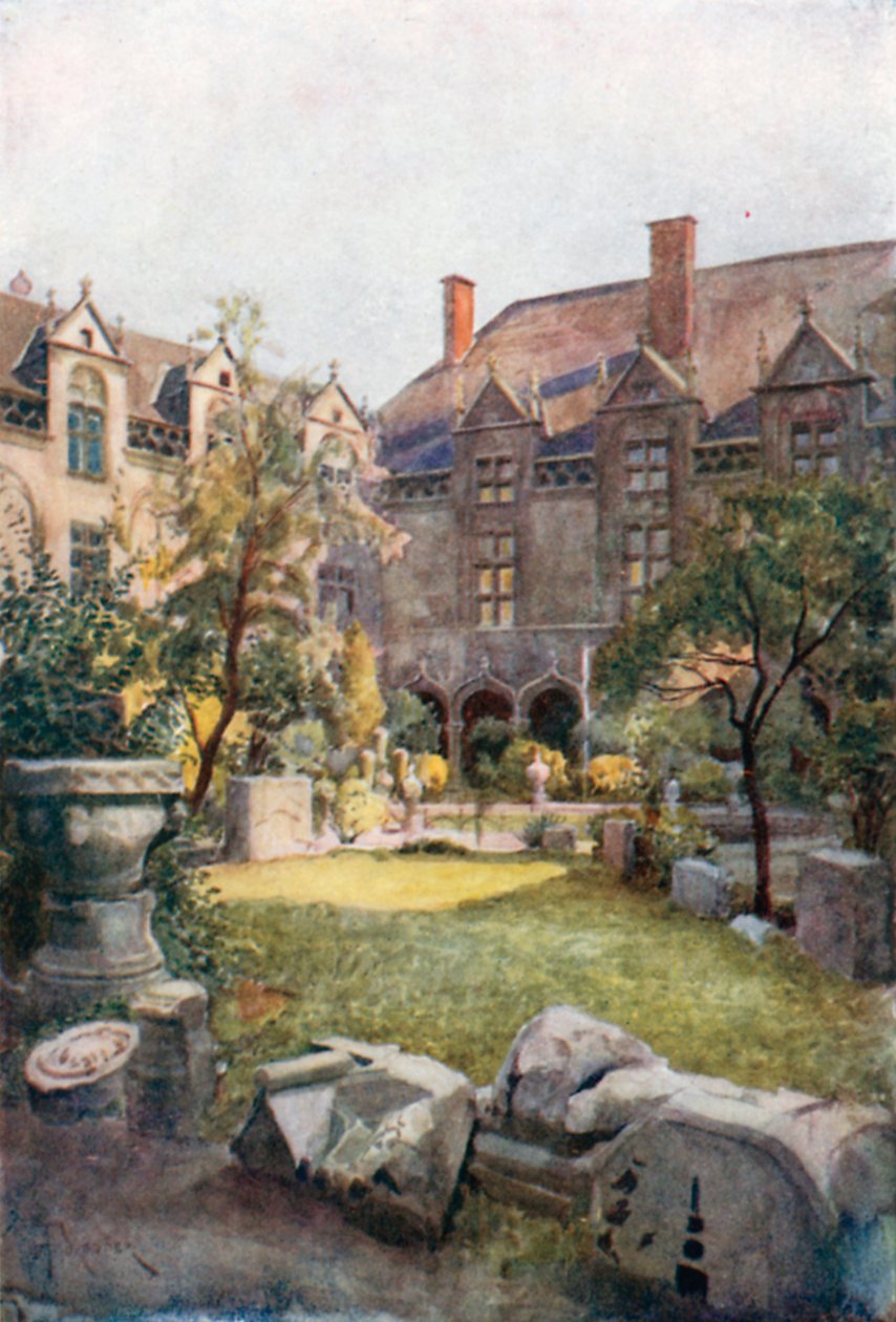 Palazzo episcopale - Corte interna, Liegi (litografia a colori) da Amedee (after) Forestier