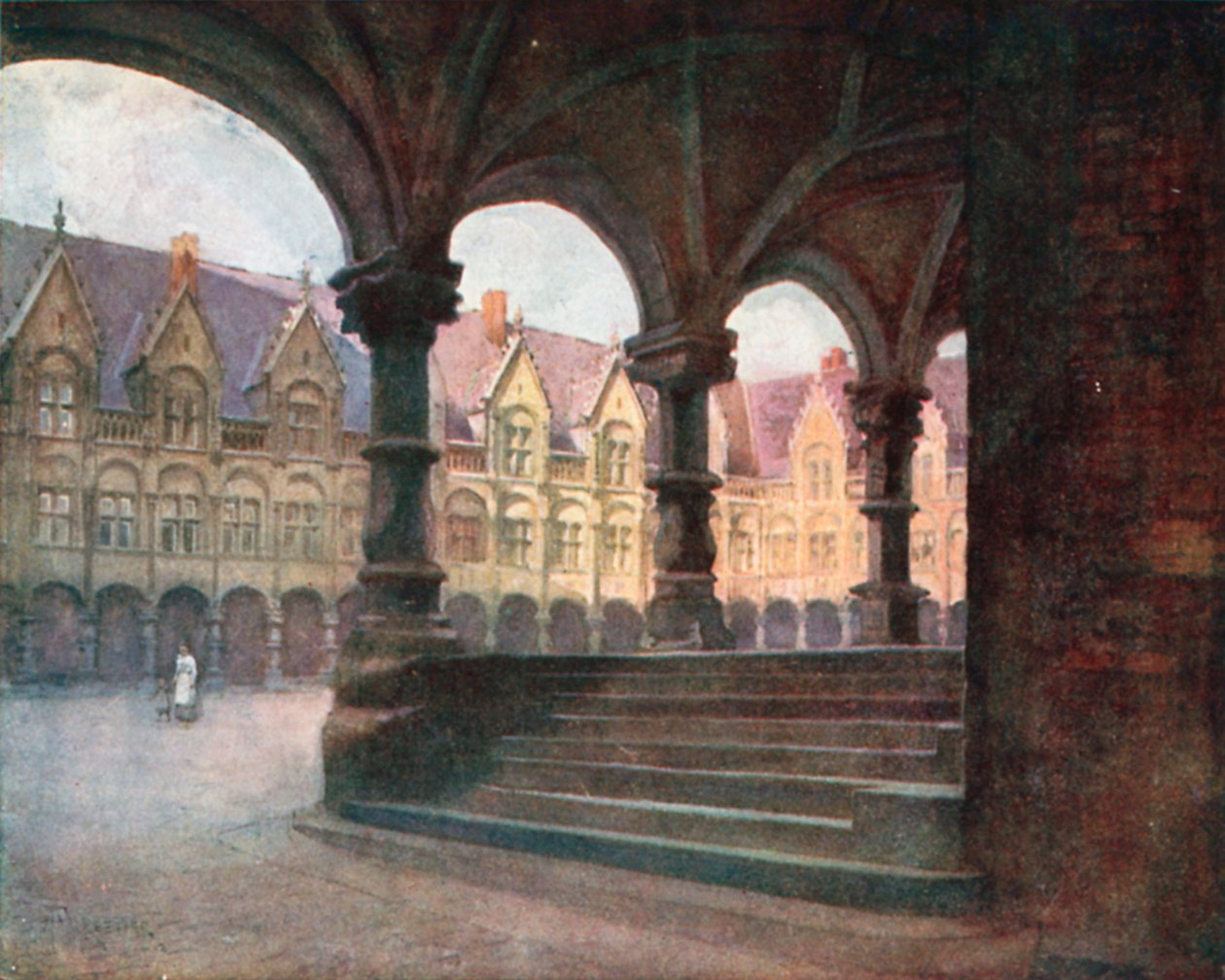 Palazzo episcopale - Corte esterna, Liegi (litografia a colori) da Amedee (after) Forestier