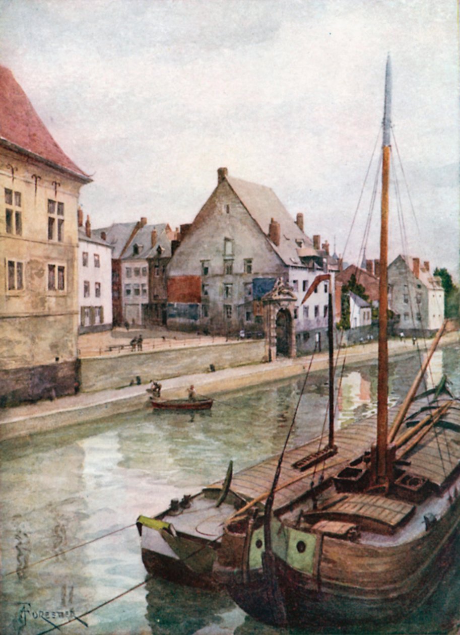 Il fiume Sambre visto dal Pont de Sambre, Namur (litografia a colori) da Amedee (after) Forestier
