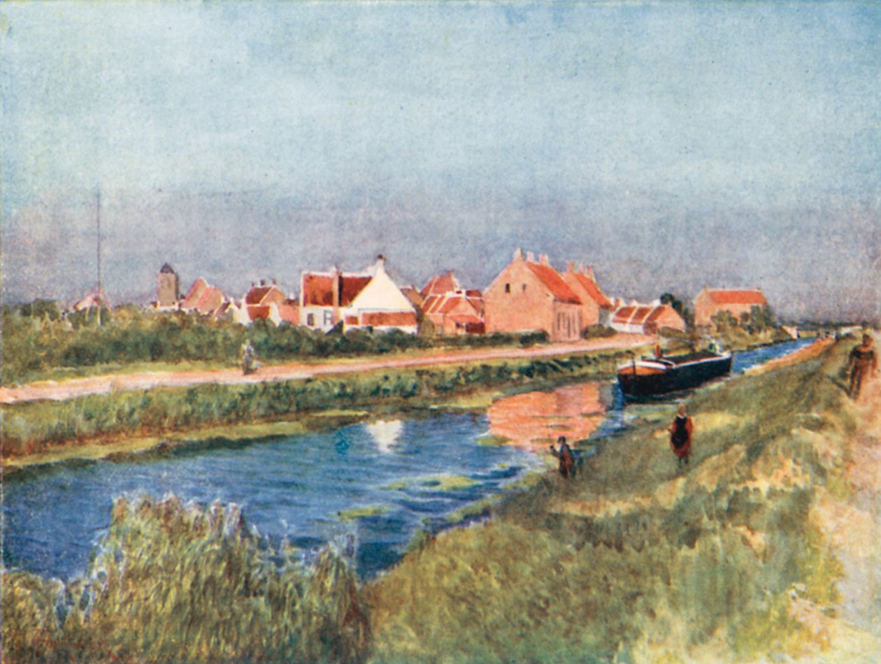 Villaggio e canale, Adinkerque (litografia a colori) da Amedee (after) Forestier