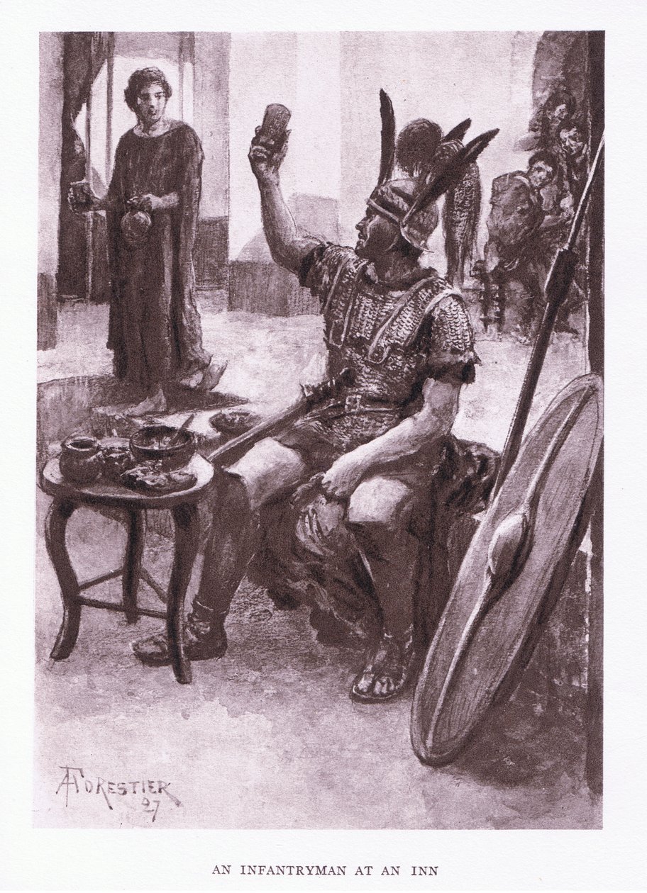 Un fante in una locanda, illustrazione da Il Soldato Romano, 1928 da Amedee Forestier