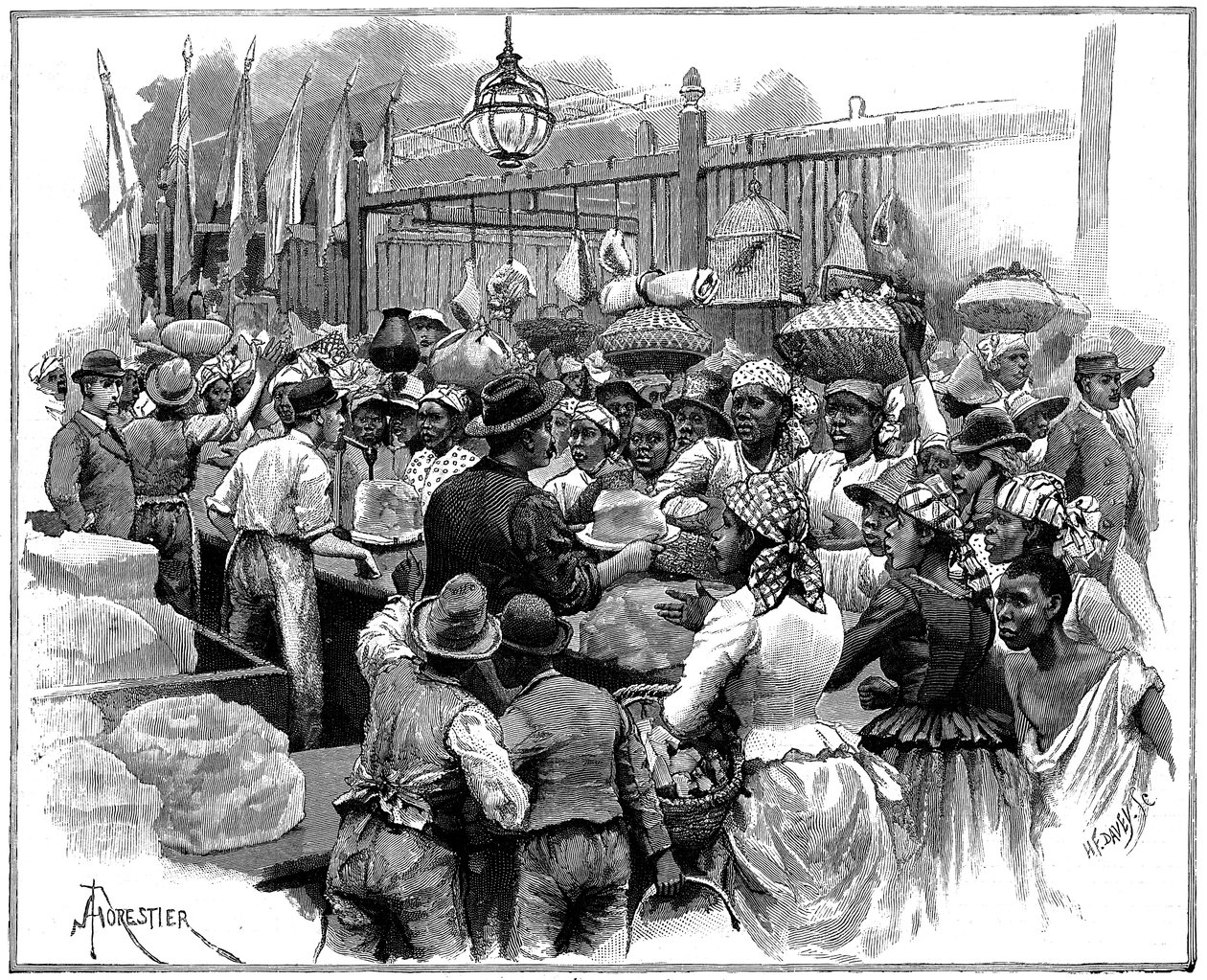 Bancarella del ghiaccio al mercato, Georgetown, Demerara, Guyana Britannica da Amedee Forestier