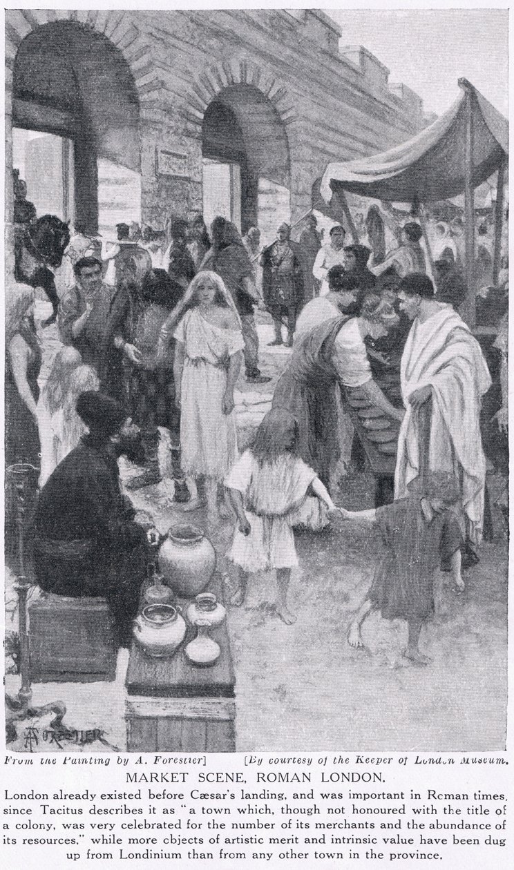 Scena di mercato romano, Londra, illustrazione da 