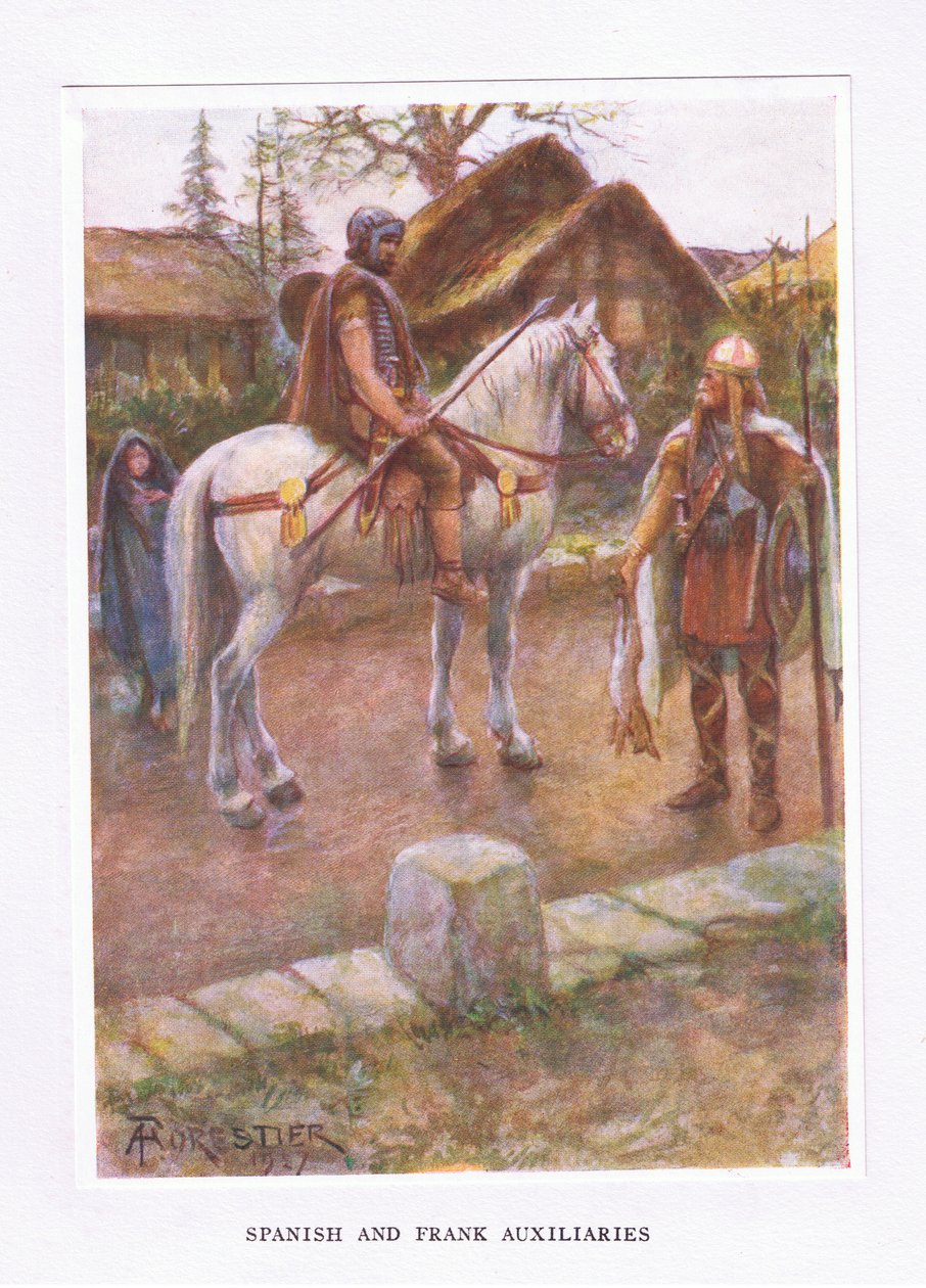 Ausiliari Spagnoli e Franchi, illustrazione da Il Soldato Romano, 1928 da Amedee Forestier