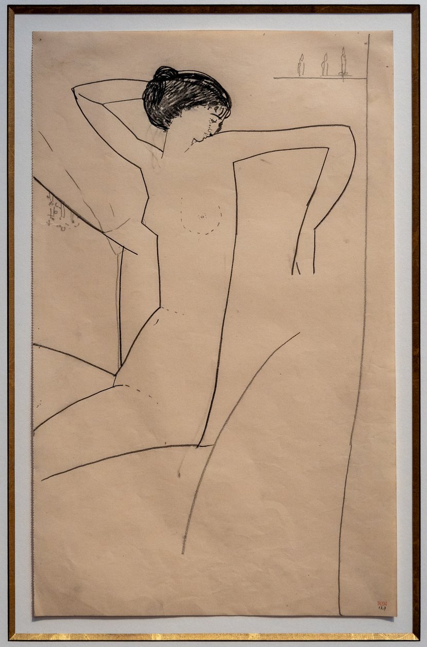 Anna Akhmatova, seduta e nuda, che appoggia la testa sulla spalla sinistra da Amedeo Modigliani
