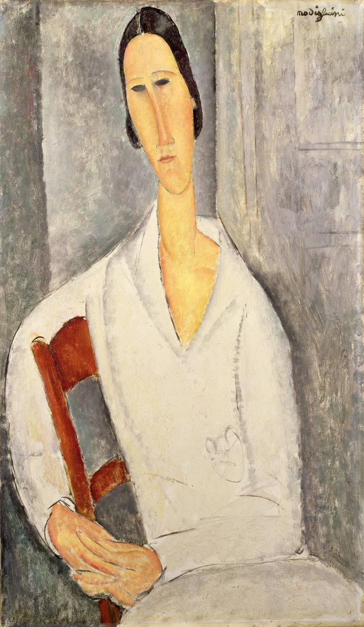 Madame Hanka Zborowska appoggiata a una sedia da Amedeo Modigliani