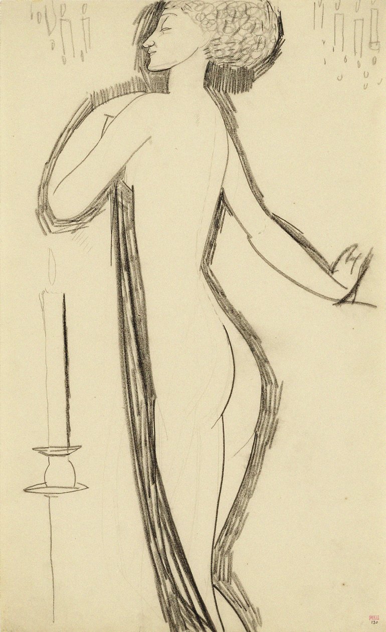 Nudo femminile in piedi di profilo con candela accesa, c. 1911 da Amedeo Modigliani