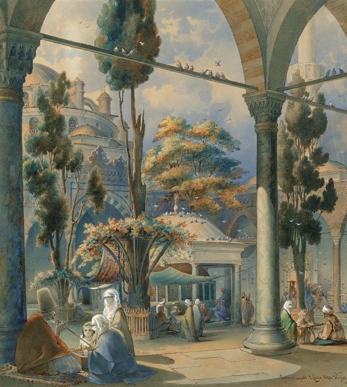 Cortile della Moschea del Sultano Bayezid a Costantinopoli da Amedeo Preziosi
