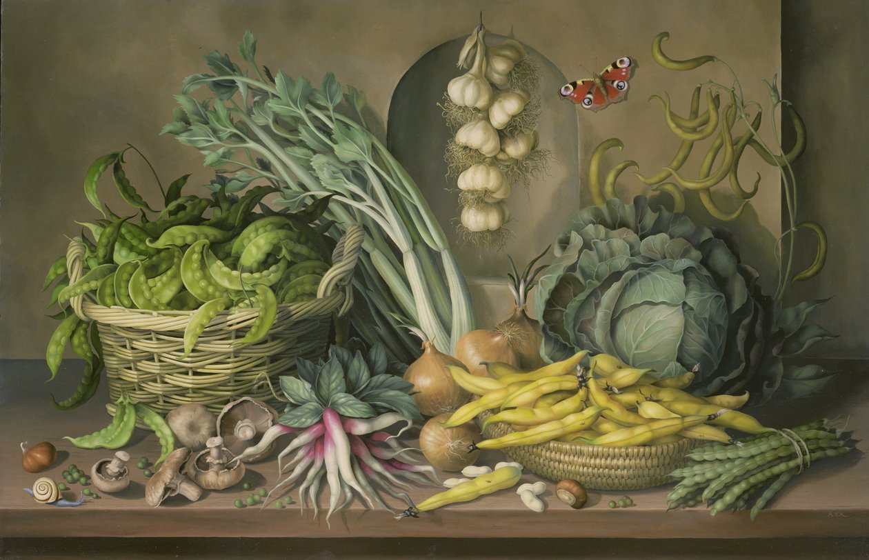 Aglio e ravanelli e una farfalla pavone, 1997 da Amelia Kleiser