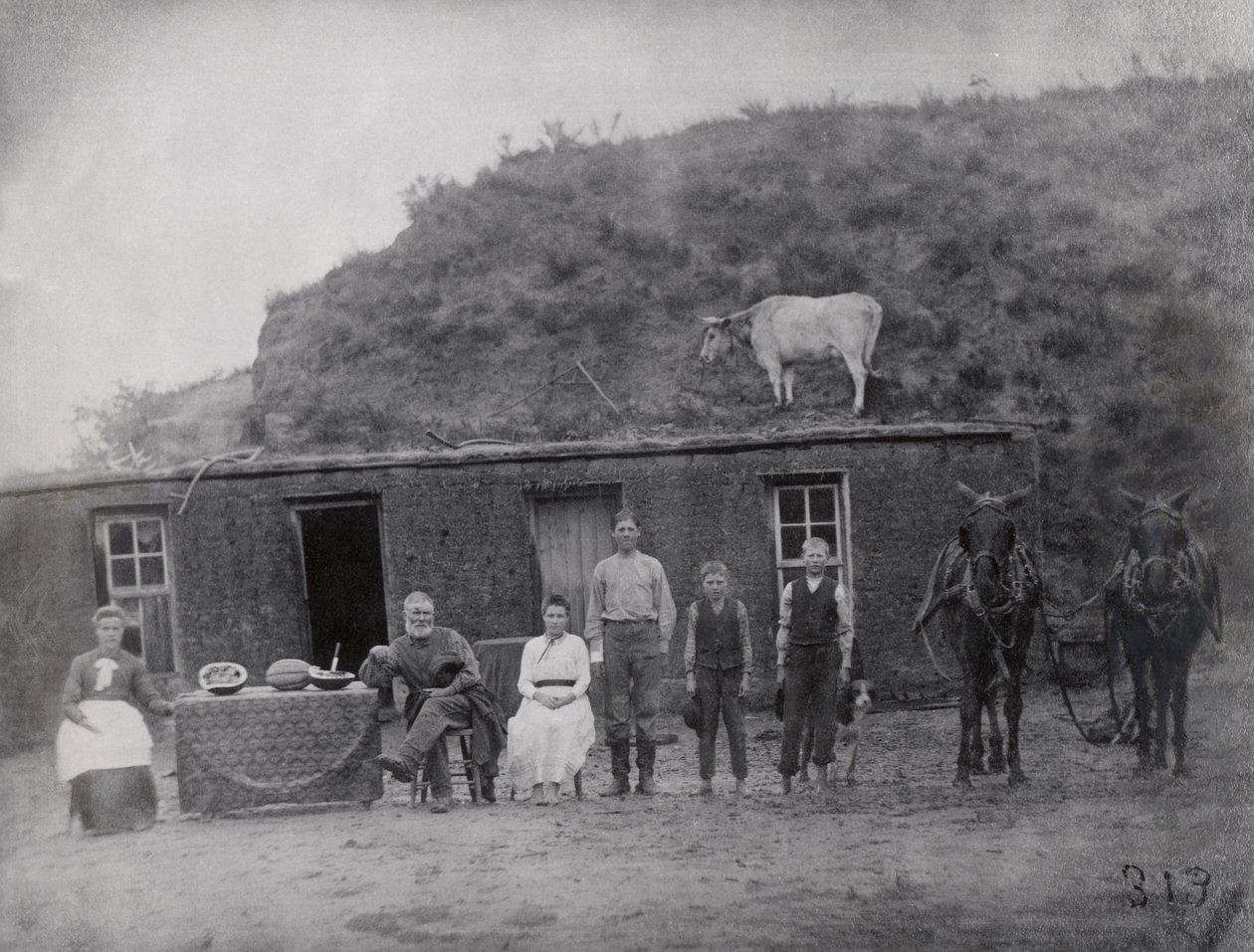 Famiglia di pionieri americani davanti alla loro casa da American Photographer