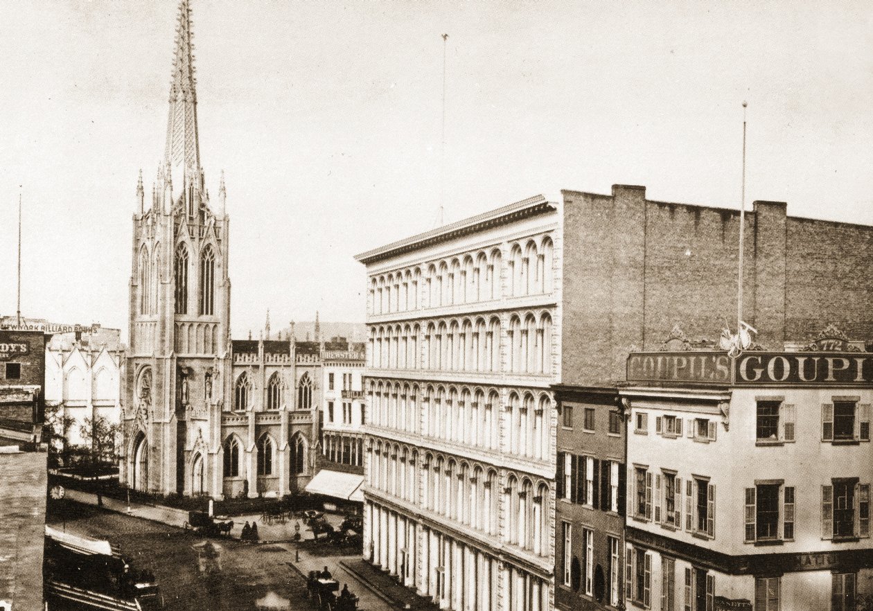 Grace Church e il vecchio negozio A. T. Stewart su Broadway alla 10th St., New York City, 1868 da American Photographer
