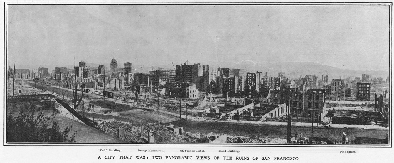 Veduta panoramica delle rovine di San Francisco dopo il terremoto del 1906 da American Photographer