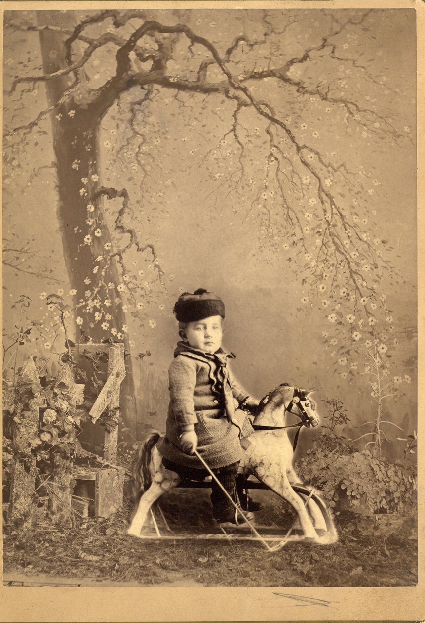 Ragazzo seduto su un cavallo a dondolo da American Photographer