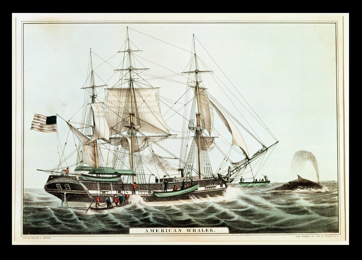 Baleniere americane, inciso da Nathaniel Currier da American School