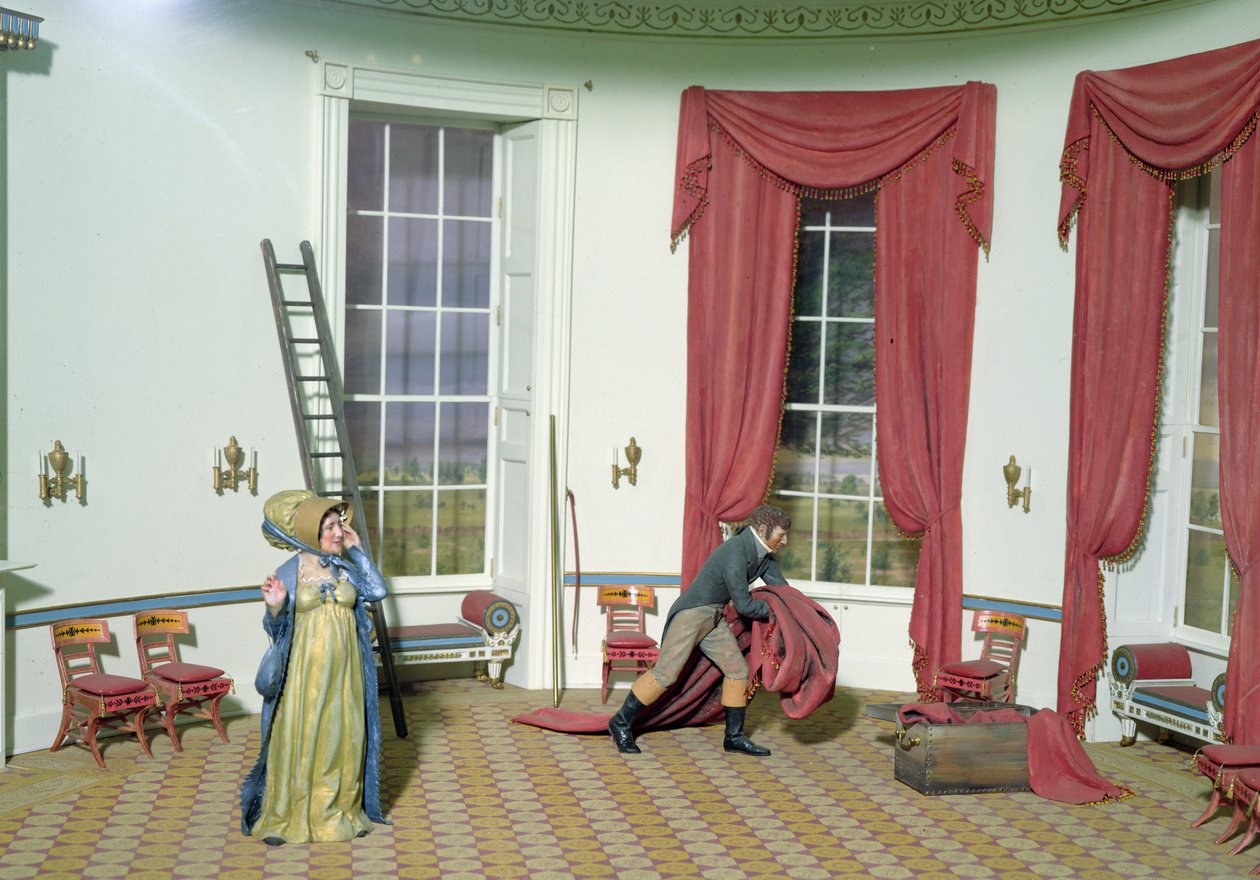 Dolley Madison rimuove i dipinti dalla Casa Bianca, 1814 da American School
