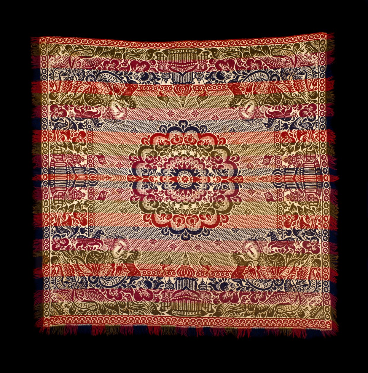 Coperta a doppia trama, prodotta da Lancaster Carpet, Coverlet, Quilt and Yarn Manufacturing, 1869 da American School