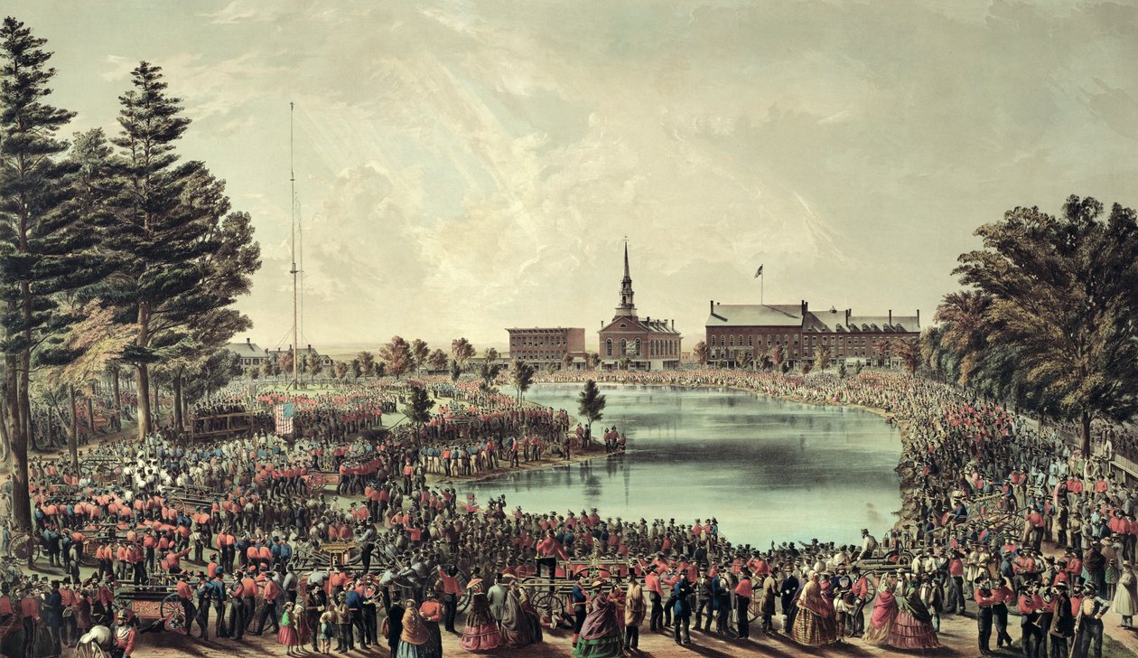 Raduno dei pompieri, Merrimack Square, Manchester, New Hampshire, 1859 da American School