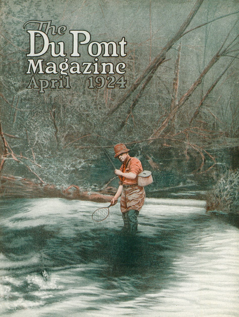 Pesca a Mosca, copertina della rivista DuPont, aprile 1924 da American School