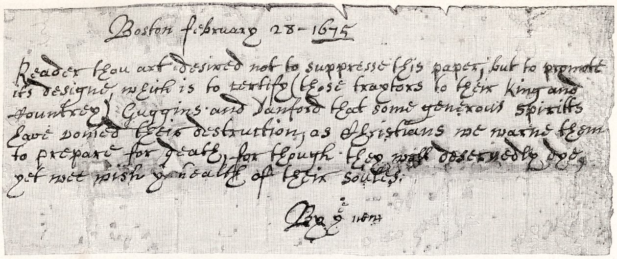 Manifesto affisso a Boston durante la guerra di Filippo, da 